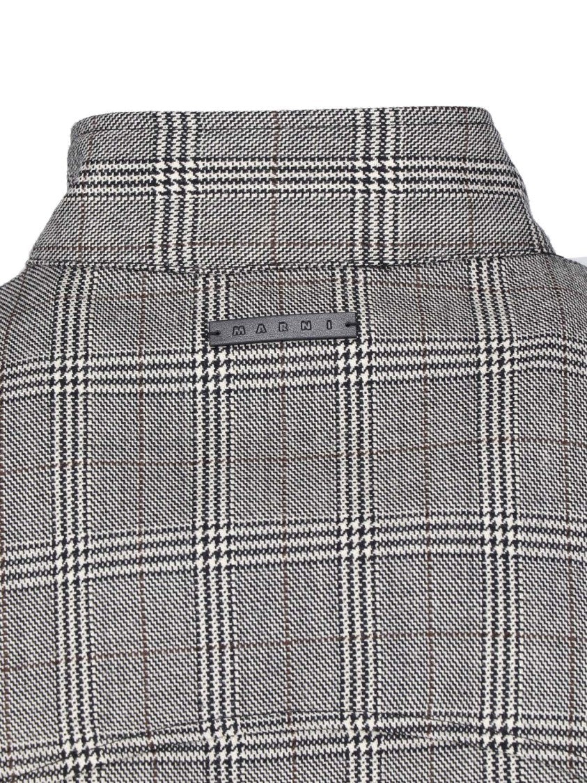 Marni Cropped Checkered Virgin Wool Jacket With Stand Collar
