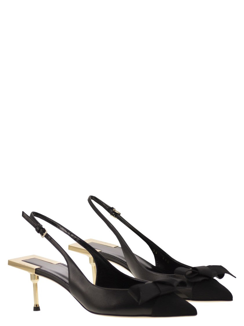 Elisabetta Franchi Nappa Leather Slingback With Satin Bow