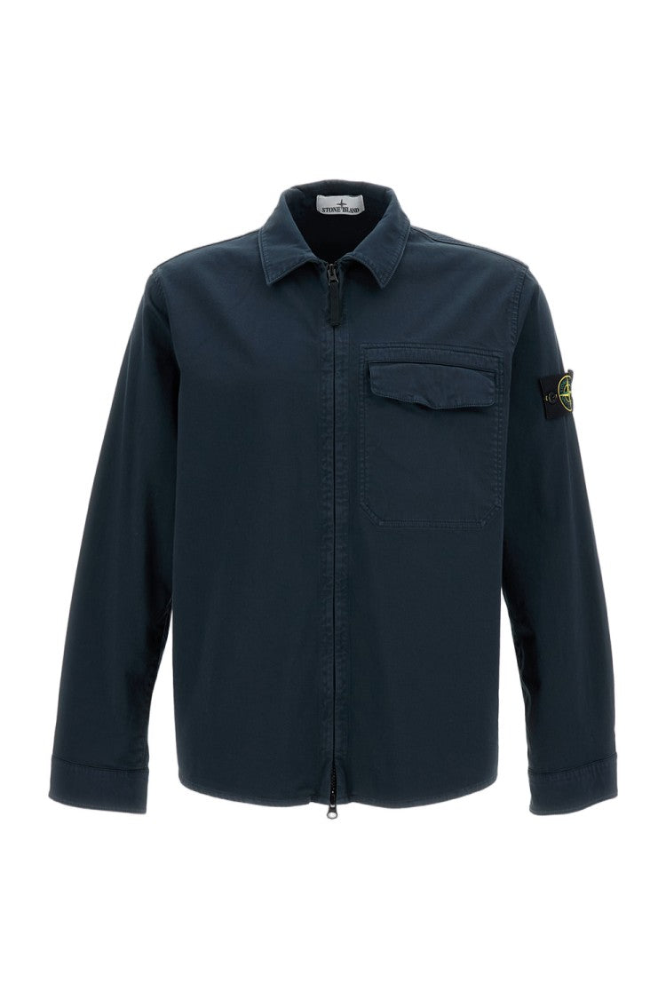 Stone Island Blue Cotton Overshirt With Front Zip