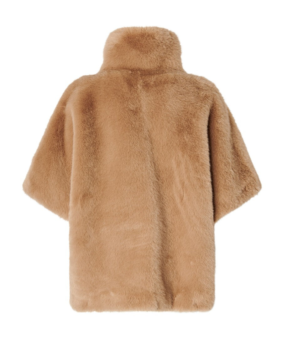 Pinko Beige Faux Fur Short Asymmetrical Cape