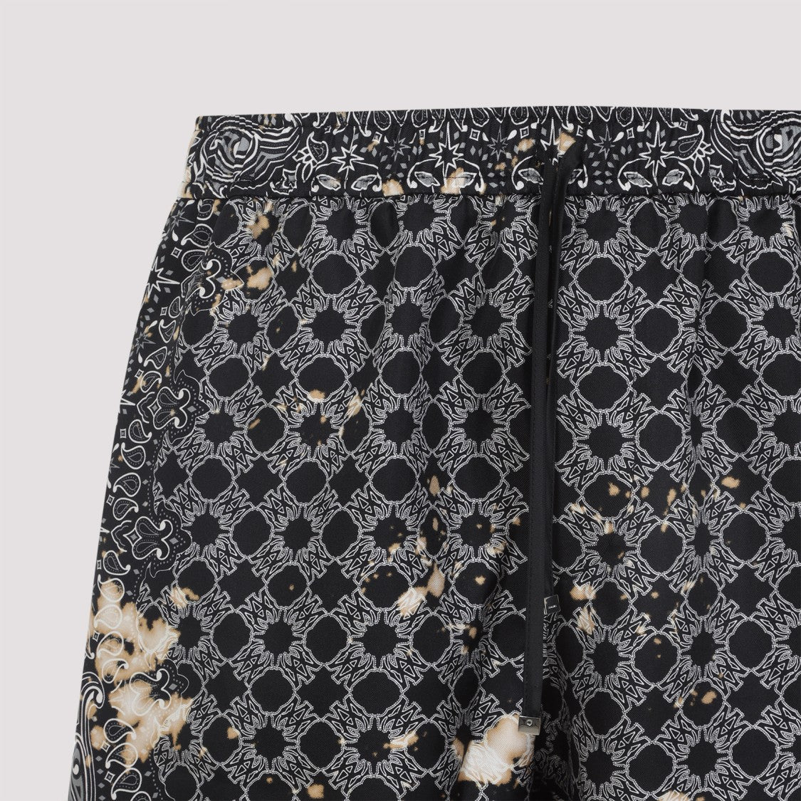 Amiri Bleach Bandana Black Silk Shorts