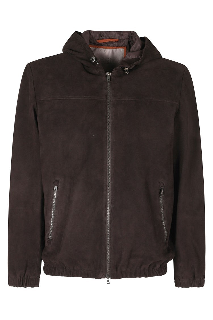 Herno Hooded Suede Jacket With Zip Closure And Elasticized Details