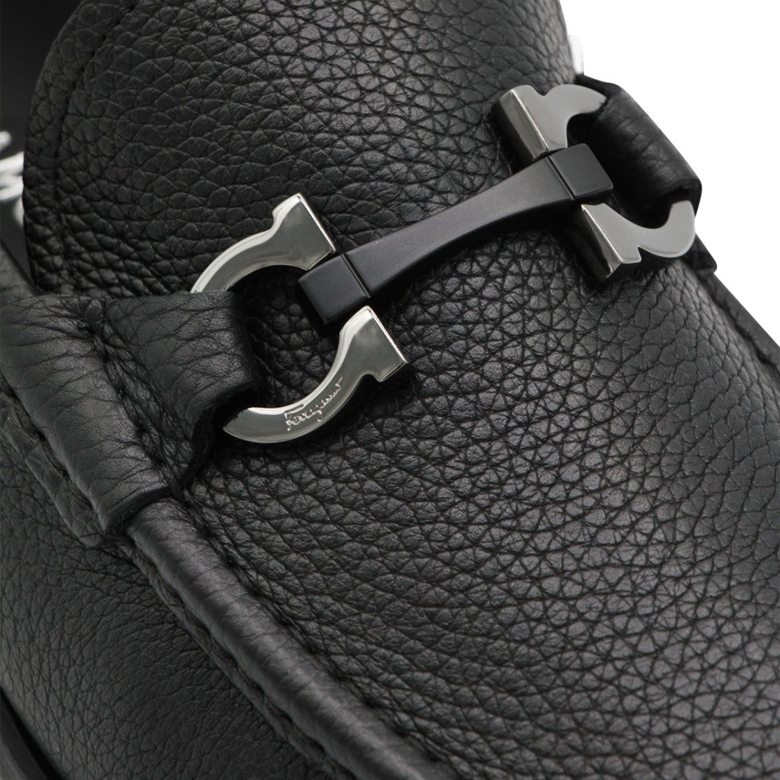 Ferragamo Textured Leather Loafers With Silver-Toned Bit Detail