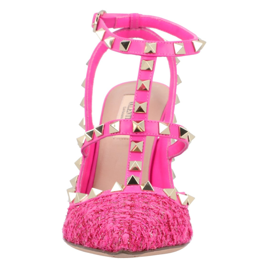 Valentino Caged 100 Tweed & Leather Pump Pink