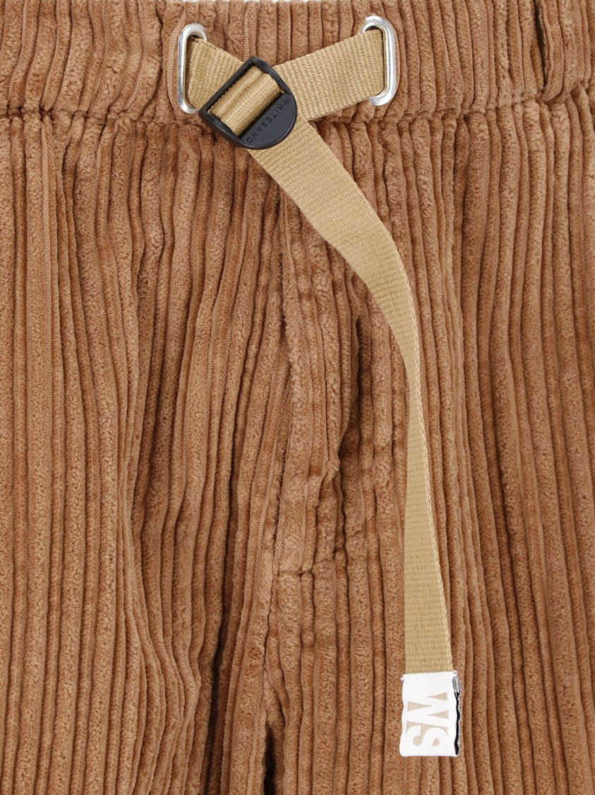 White Sand Brown Ribbed Pleated Velvet Straight-Leg Pants