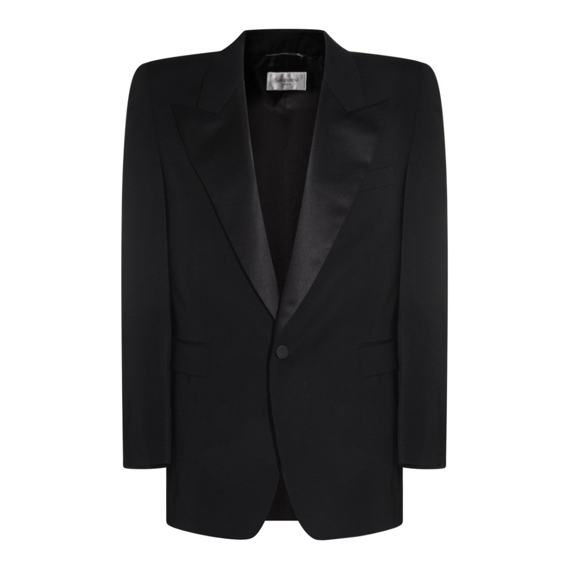Saint Laurent Black Wool Blazer With Satin Lapel And Curved Hem