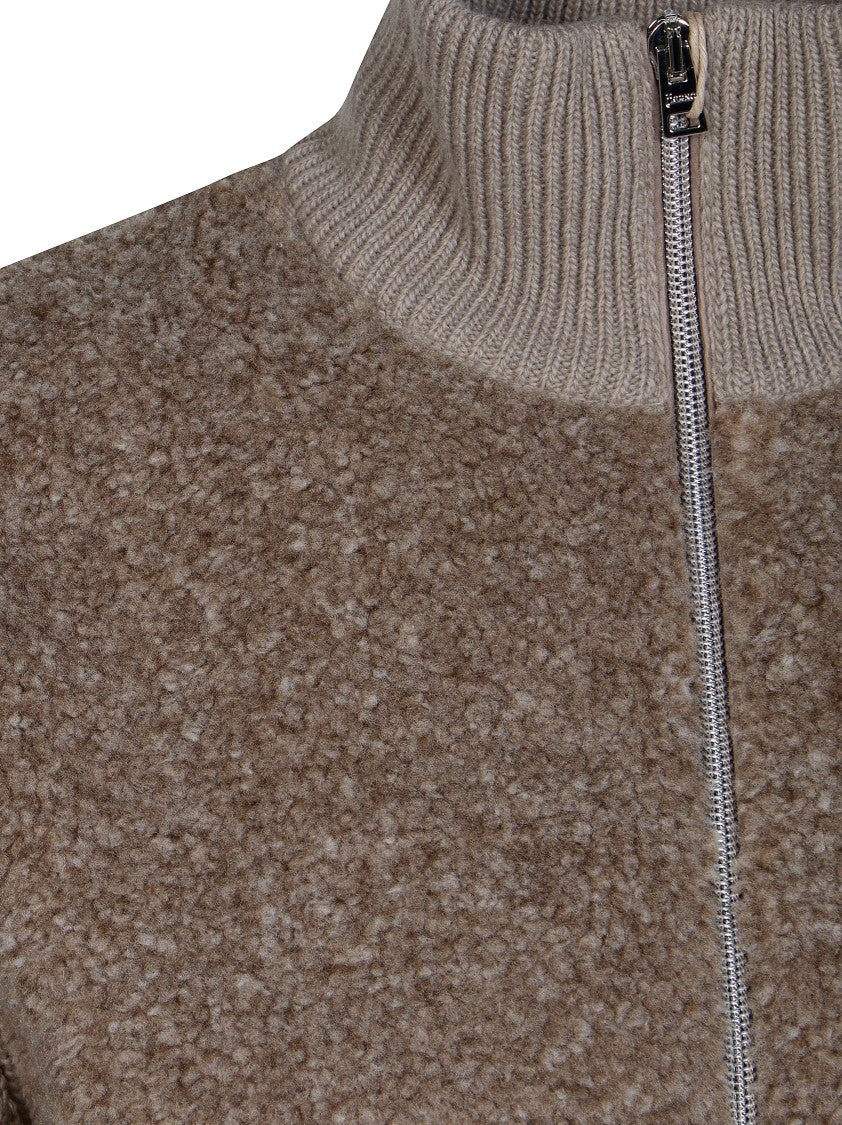 Herno Textured Curly Front Cardigan With Ribbed Details