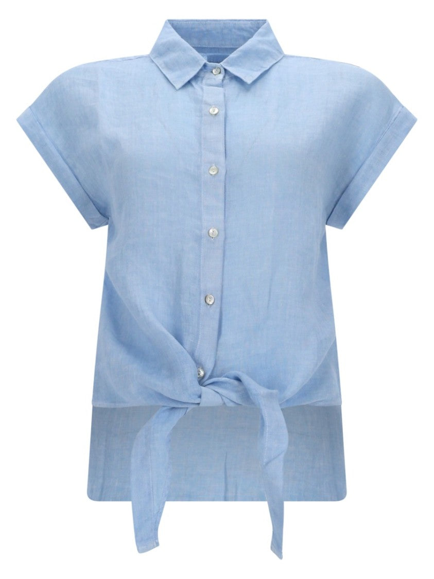 120% Lino Linen Tie Knot Hem Shirt