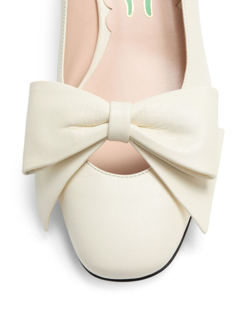 Valentino Garavani Bow Detail White Leather Pumps With Signature V Logo