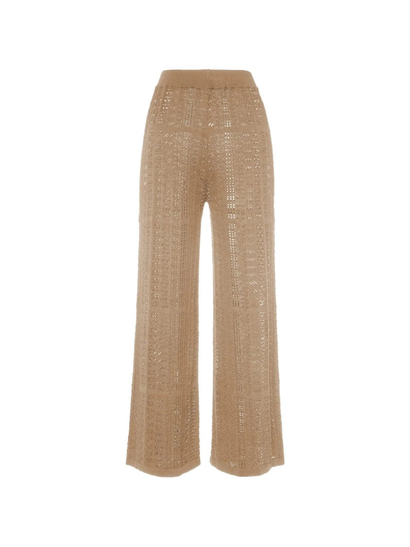 Malo Black Pantalone Wide-Leg Open-Knit Cotton Pants