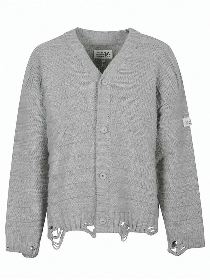 Mm6 By Maison Margiela Boxy Fit V-Neck Cardigan With Textured Knit