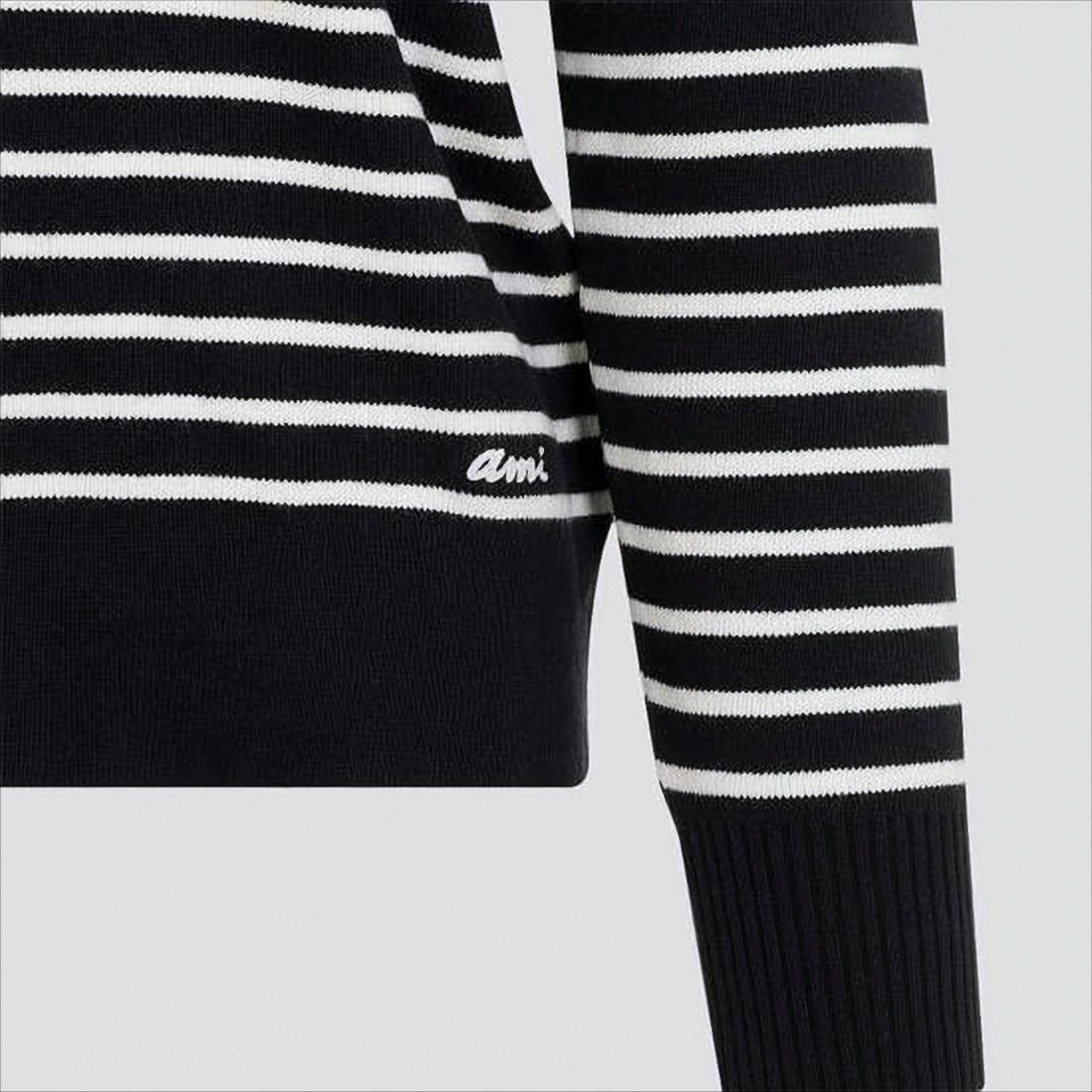 Ami Paris Horizontal Stripe Knit Sweater With Shoulder Button Detail