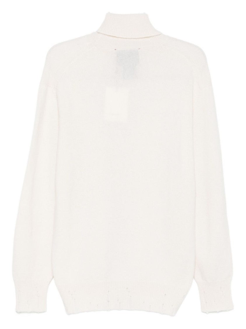Amaranto Cream Knit Sweater With High Neckline
