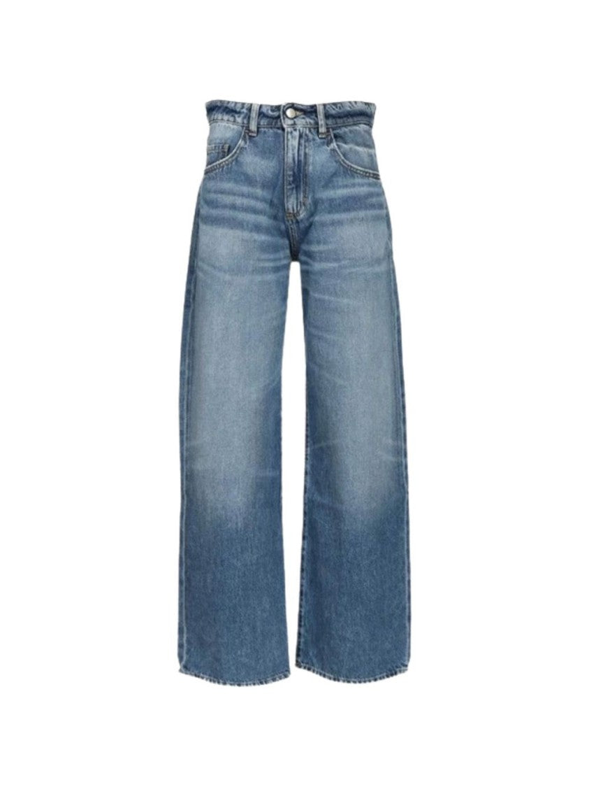 Icon Denim High-Waisted Frayed-Hem Denim Wide-Leg Jeans