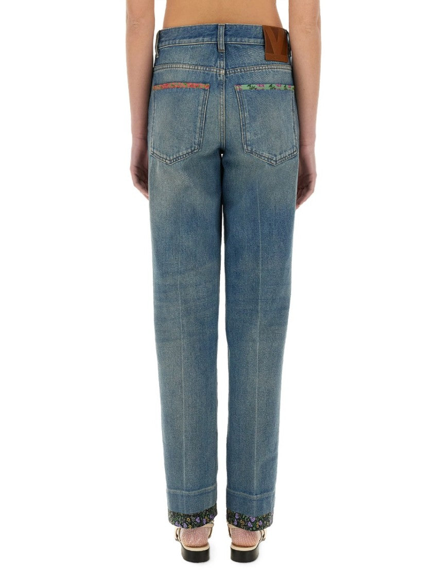 Valentino Straight-Fit Denim Pants With Colorful Embellishments