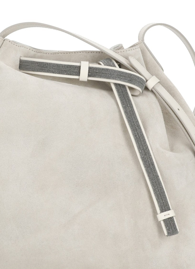 Panicale Soft Beige Leather Shoulder Bag With Distinctive Light Point Band