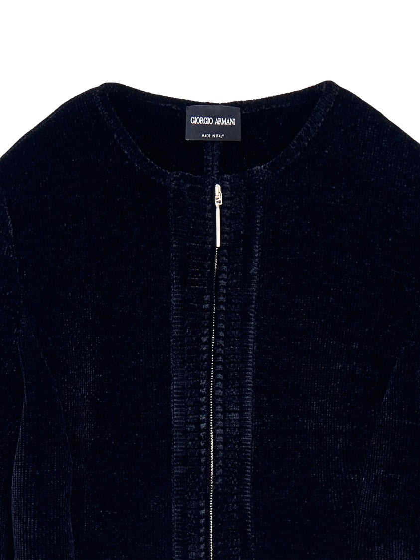 Giorgio Armani Blue Chenille Zip Blazer