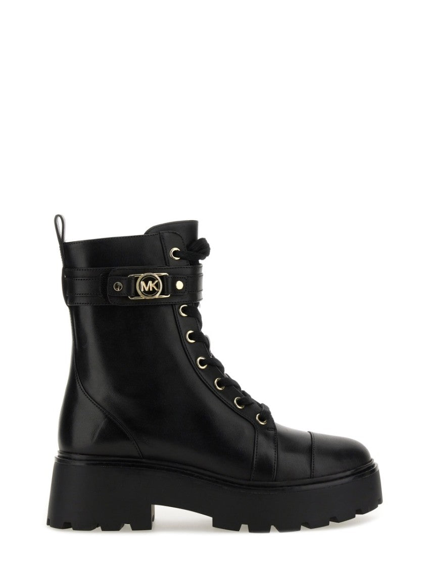 Michael Michael Kors Lace-Up Black Cow Leather Platform Boots