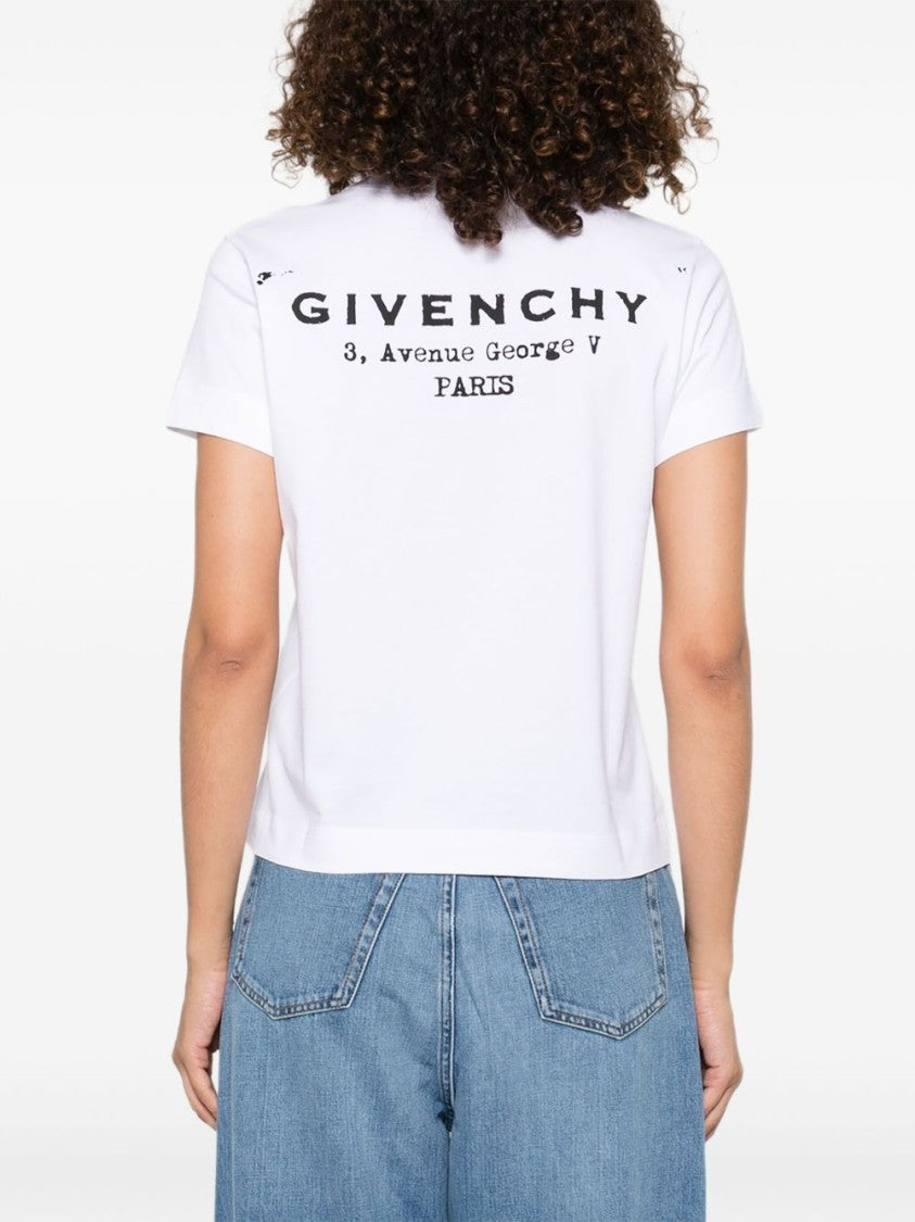 Givenchy White Cotton Logo Print Crew Neck Top
