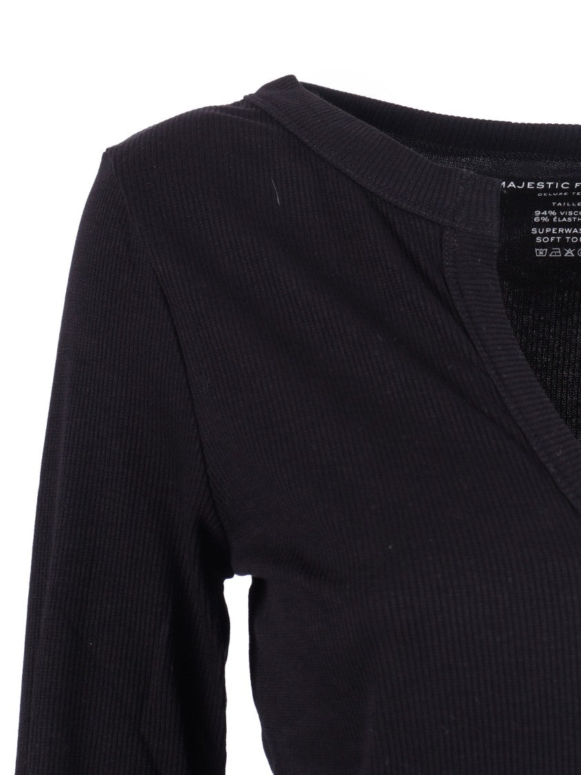 Filatures Du Lion Black Fitted V Neck Top