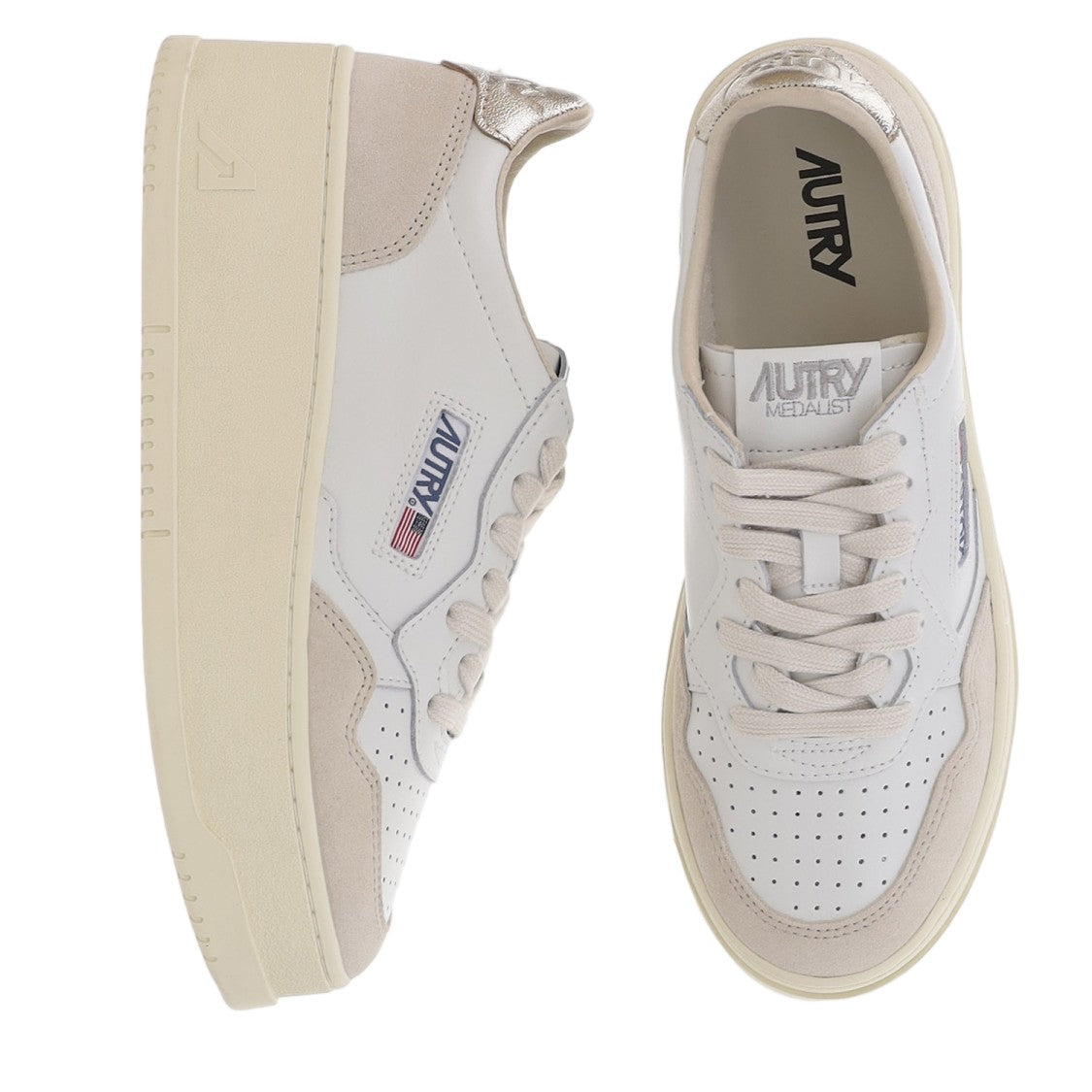 Autry Medalist Platform Low Leather Sneakers With Suede Inserts