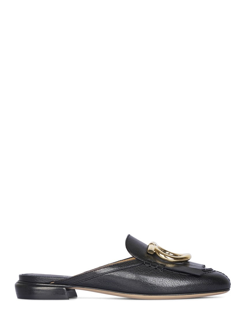 Ferragamo Textured Leather Flat Slip-On Shoes With Decorative Buckle