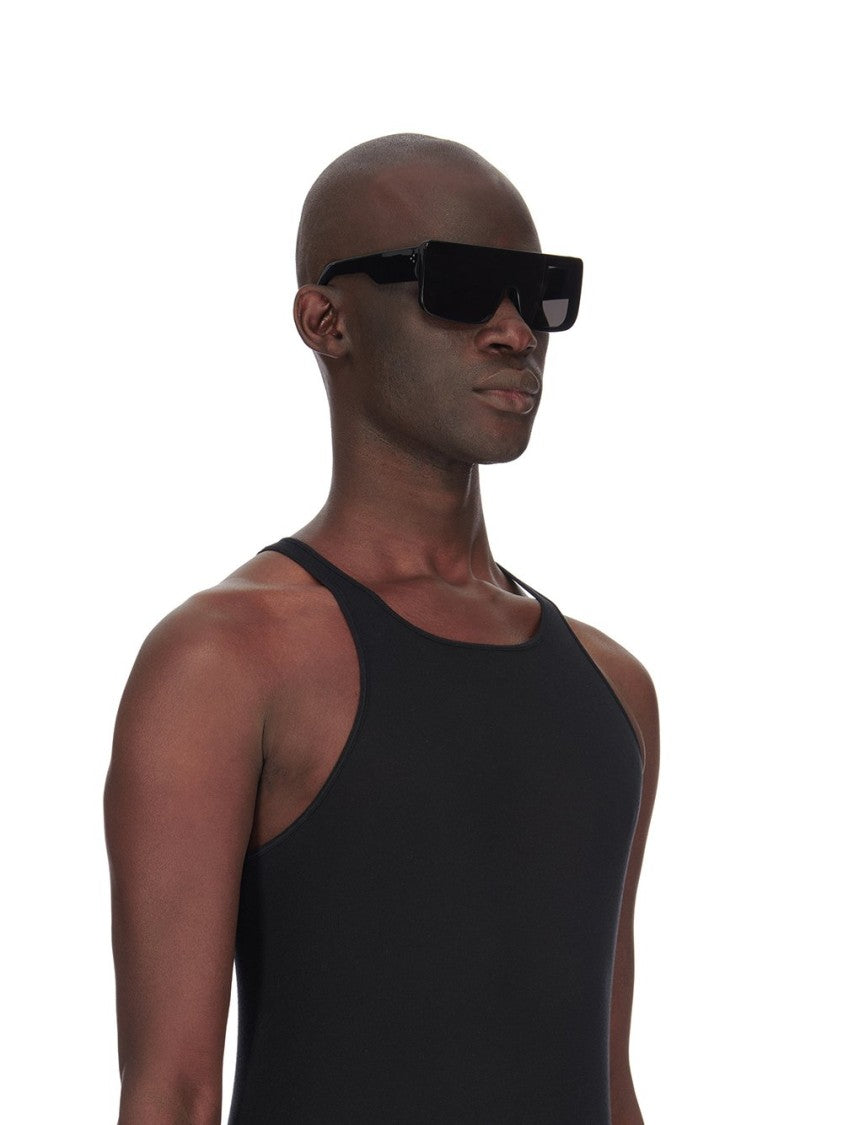 Rick Owens Rectangular Black Acetate Sunglasses With Silver Rivets