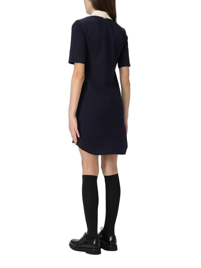 Thom Browne Ribbed Knit Midi Dress With Contrasting Collar