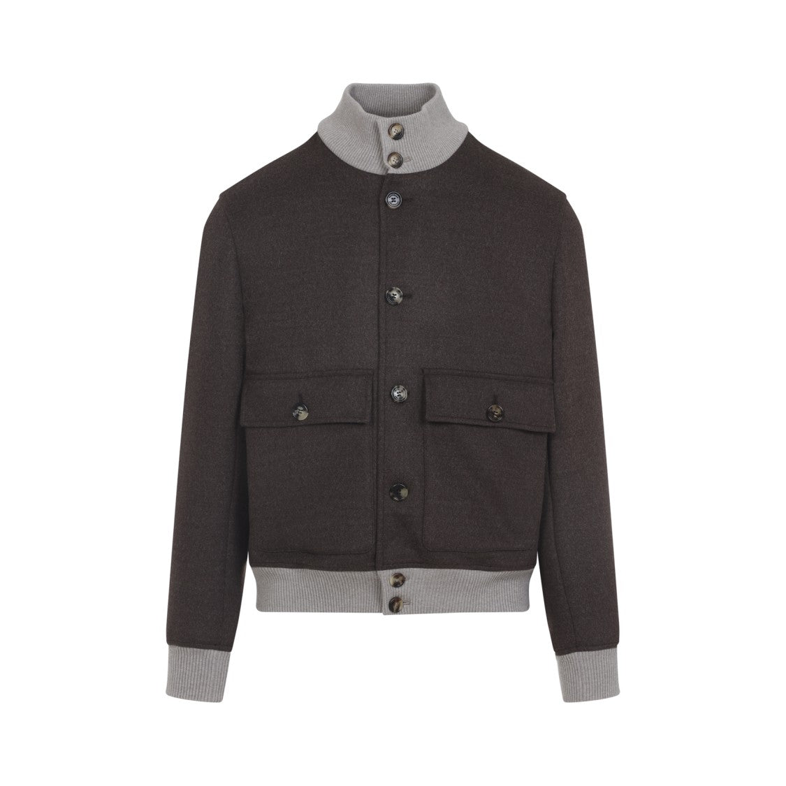 Brunello Cucinelli Structured Grey Wool Jacket With Ribbed Details