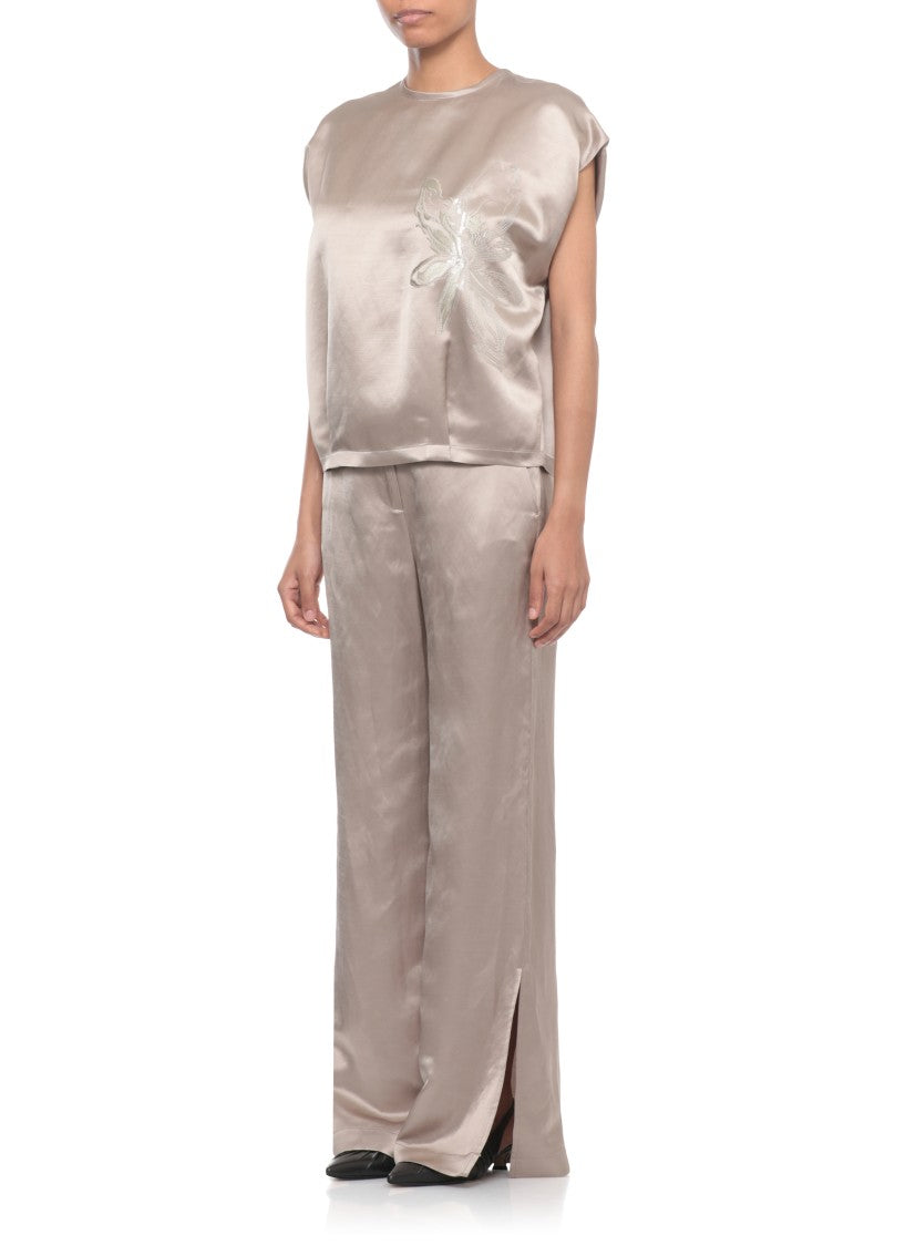 Panicale Beige Viscose-Linen Sequined Blouse