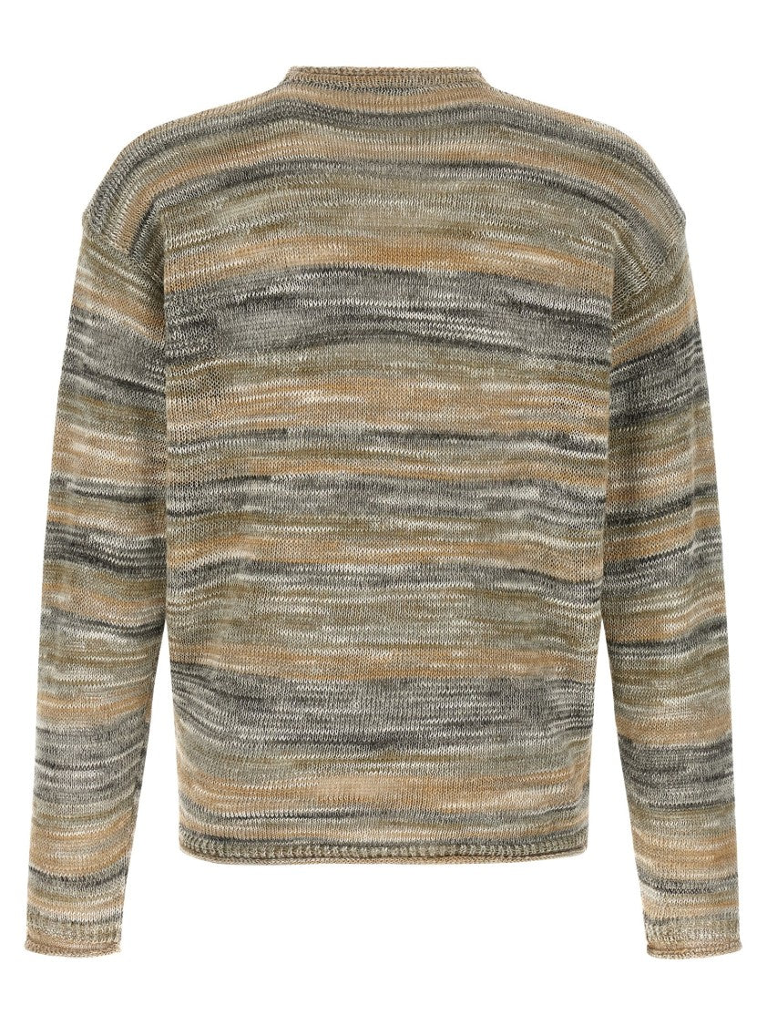 Roberto Collina Striped Mouliné Linen Blend Sweater With Textured Knit Finish