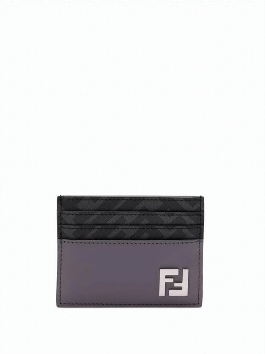 Fendi Textured Calf Leather Cardholder With Silver Logo Accent