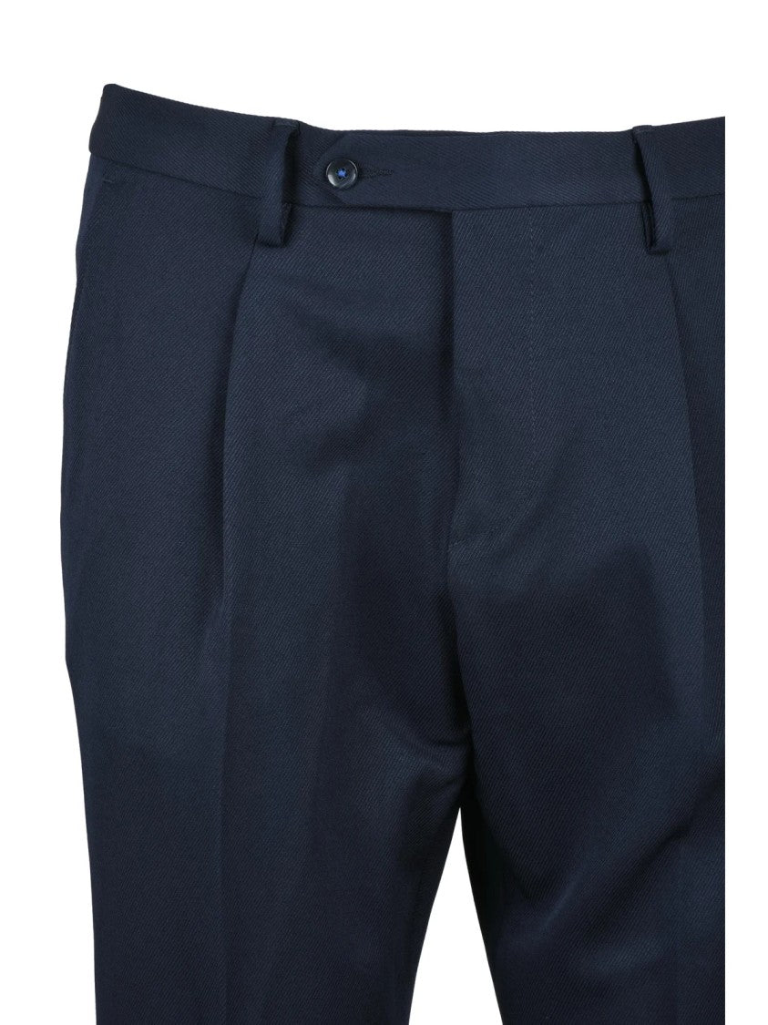 Berry & Brian Tailored Blue Stretch Trousers With Flat Front Design