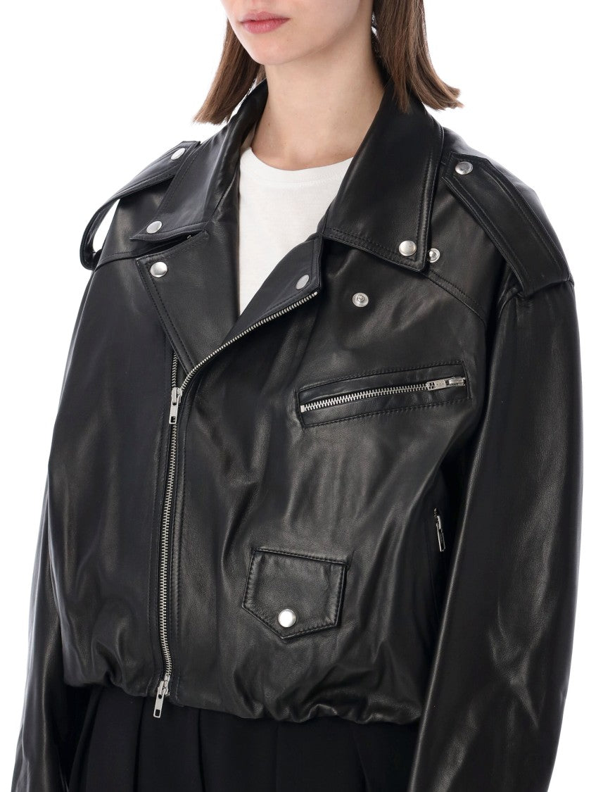 Sword Elastic Hem Leather Bomber Jacket