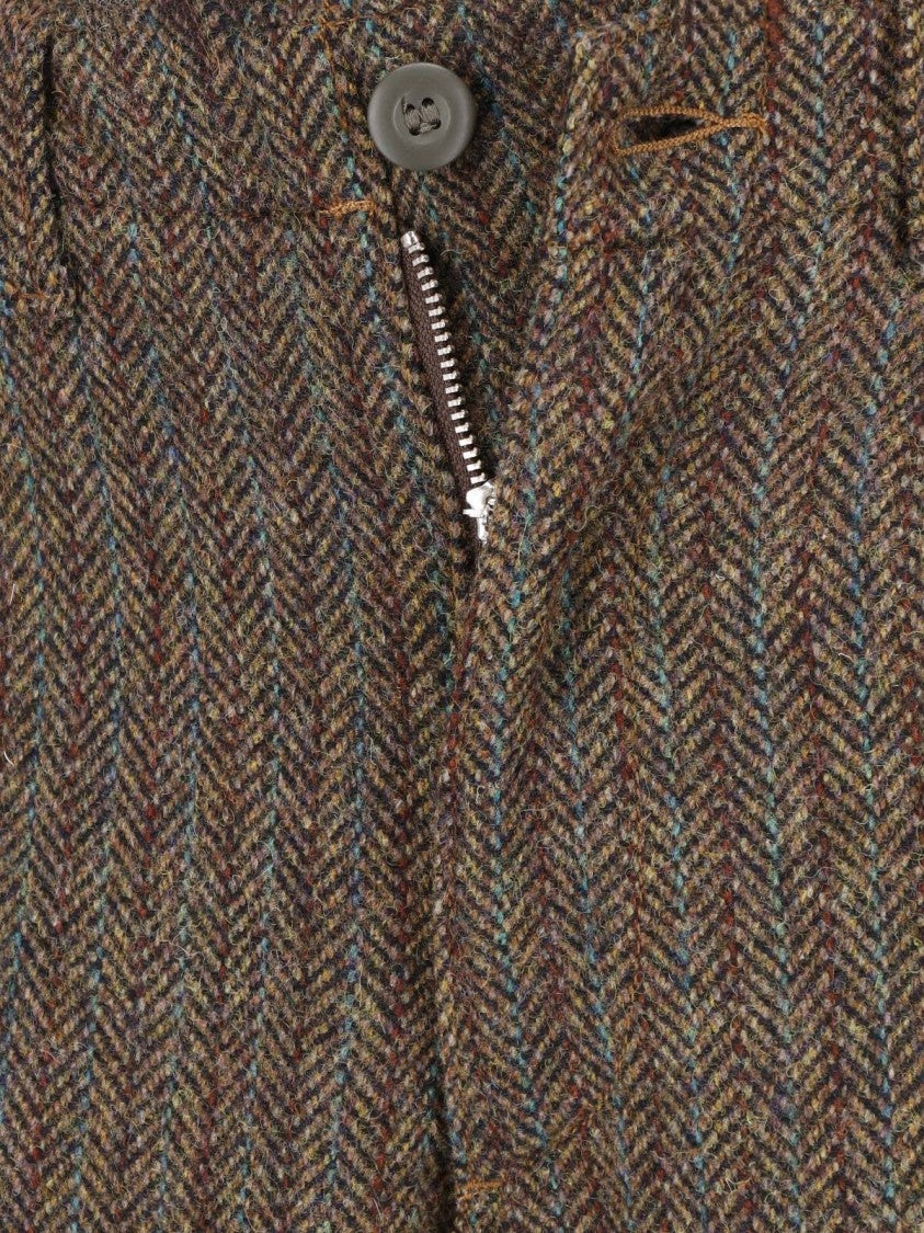 Roy Roger's Herringbone Patterned Brown Wool Blend Trousers