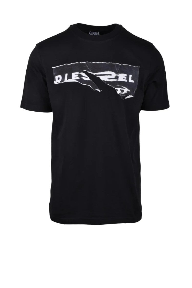 Diesel Black Distressed Cotton T-Shirt