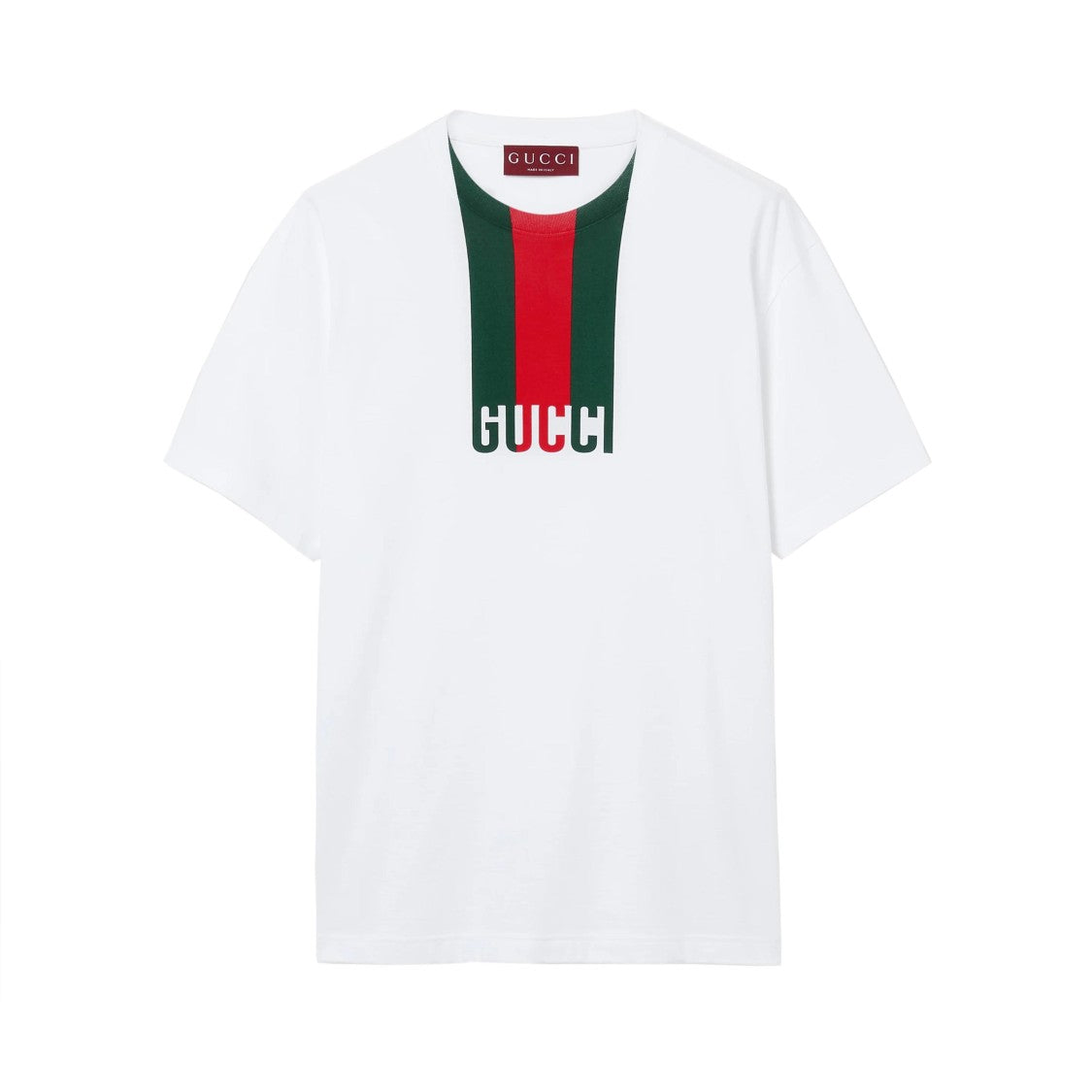 Gucci White Short-Sleeve T-Shirt With Bold Stripe