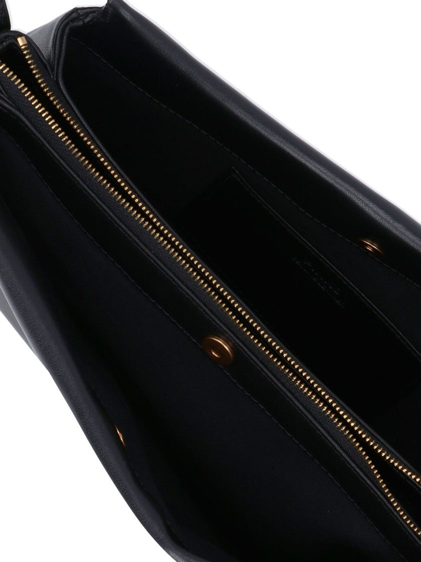 Pinko Structured Black Calfskin Triple Compartment Crossbody Bag