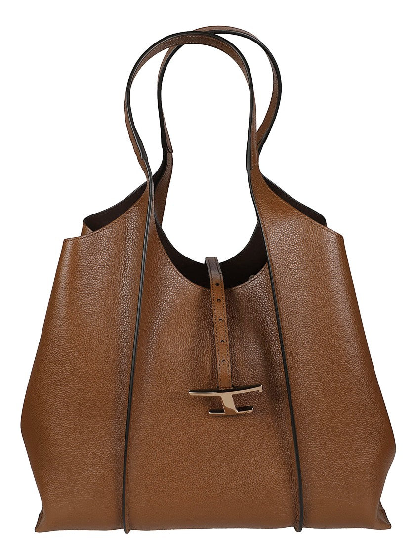 Tod's Medium Shopping Bag In Textured Calf Leather With T-Clasp