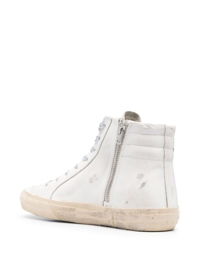 Golden Goose White Silver Star Patch Distressed Sneakers