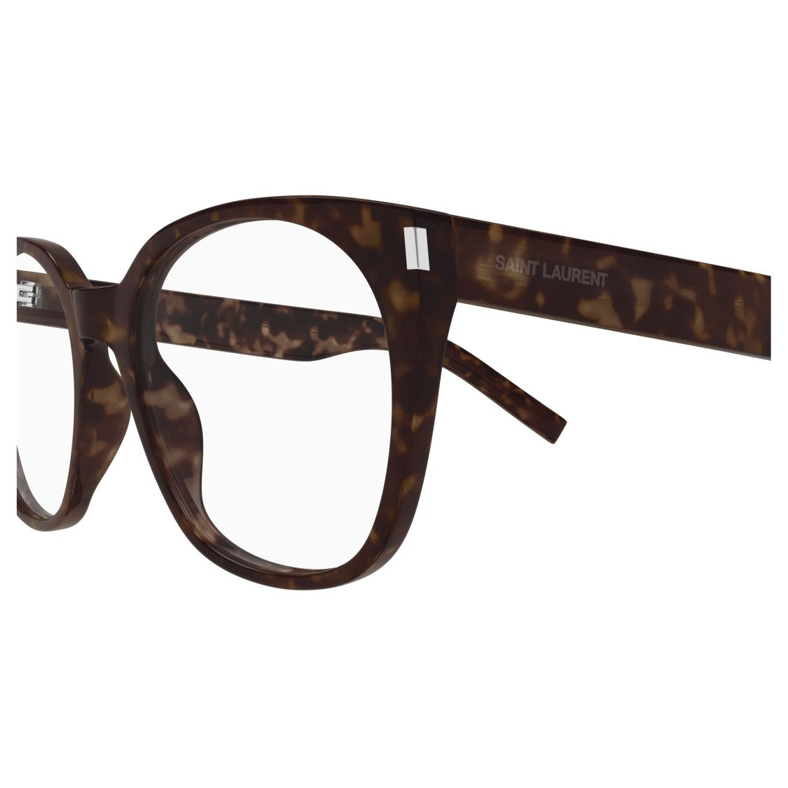 Saint Laurent Rounded Square Sunglasses With Tortoiseshell Pattern And Silver Accents