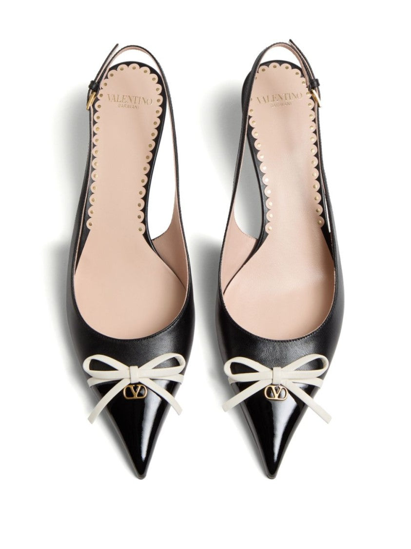 Valentino Pointed Toe Slingback Heels With Bow Accent