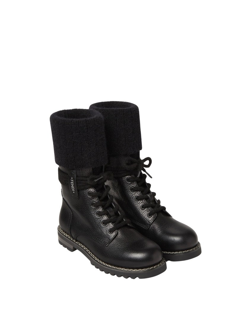 Fendi Black Utility Tumbled Calf Leather Biker Boots