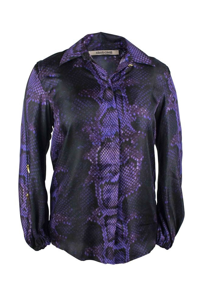 Roberto Cavalli Purple Silk Shirt With Snake Skin Print
