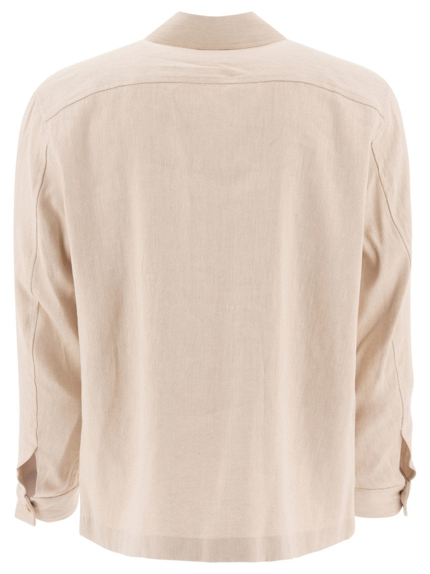 Vince Beige Linen Overshirt With Classic Collar