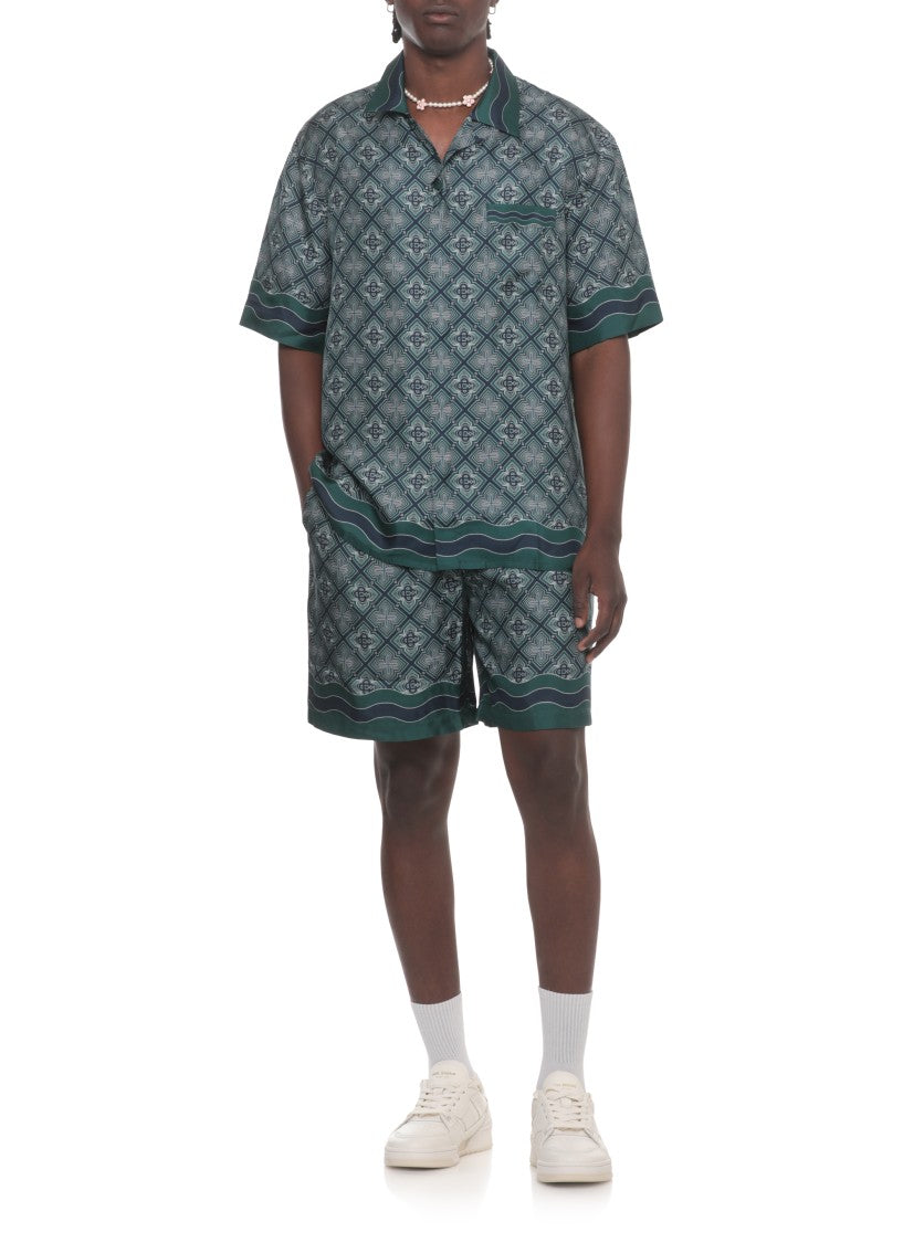 Casablanca Green Radiating Monogram Silk Shorts