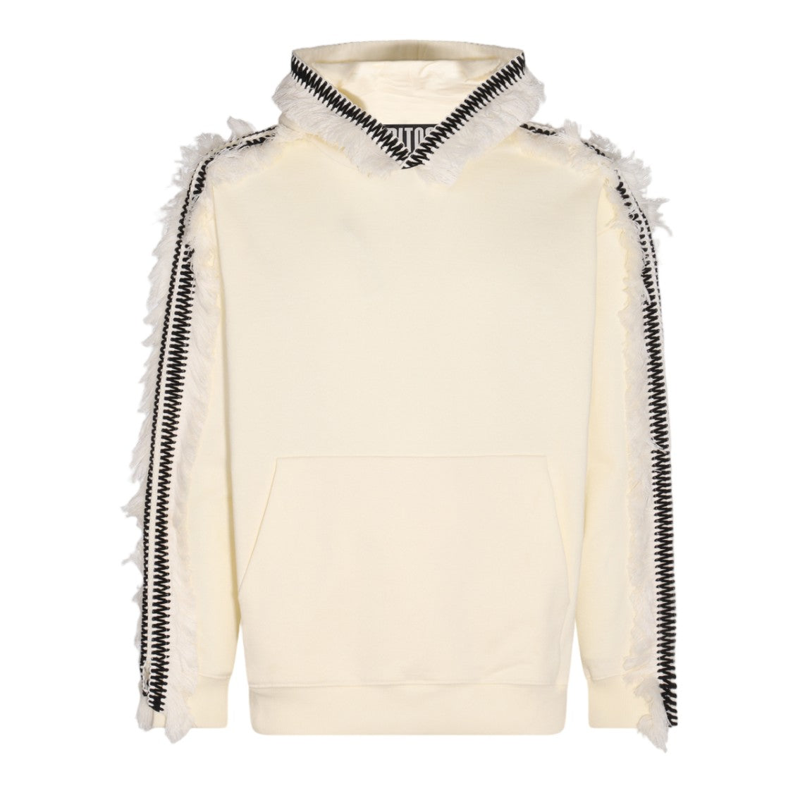 Ritos Relaxed Fit Hoodie With Frayed Zigzag Trimming