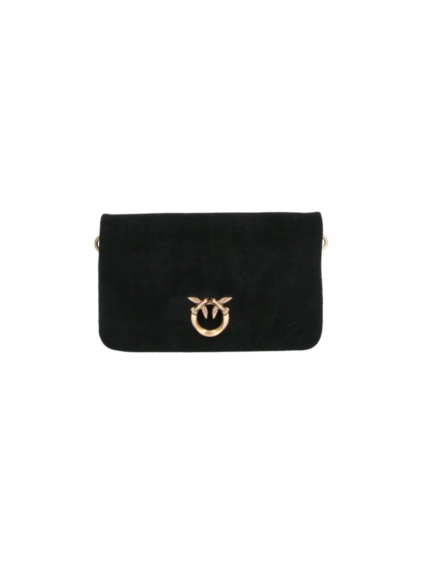 Pinko Black Click Soft Horizontal Mini Suede Shoulder Bag