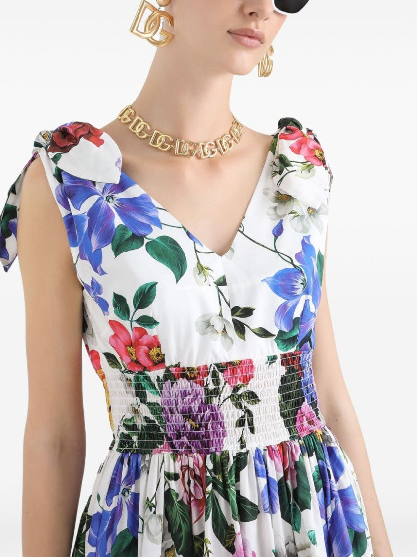 Dolce & Gabbana Floral Print Dress With Fitted Bodice