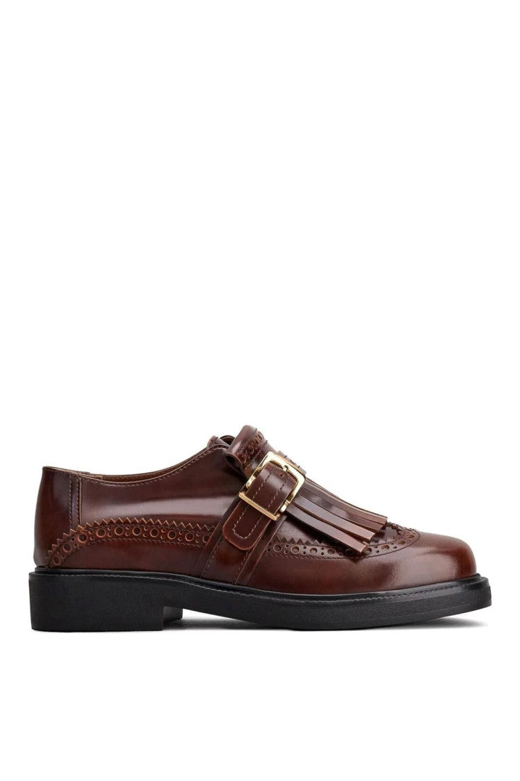 Tod's Brown Fringed Kiltie Flap Buckle Leather Brogues